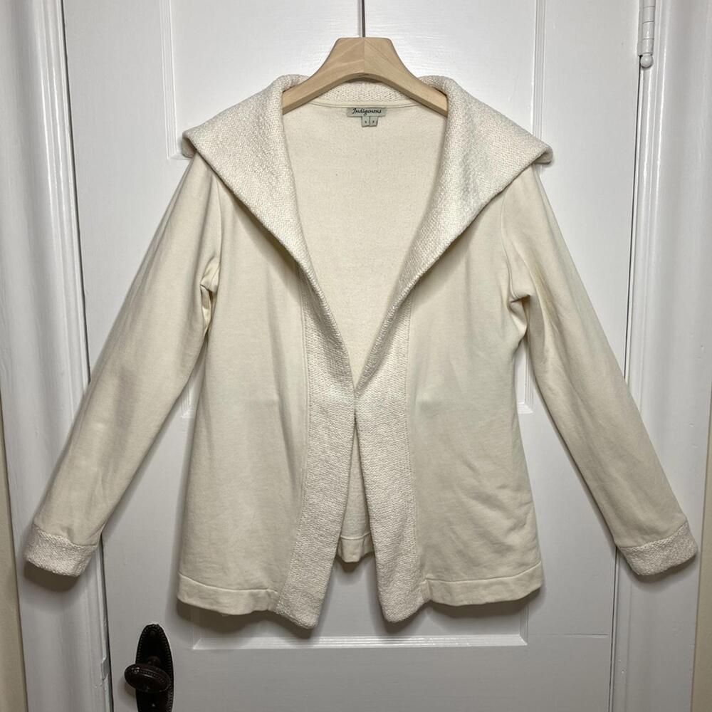 Indigenous Cream organic cotton Open-Front Hooded Cardigan Sweater